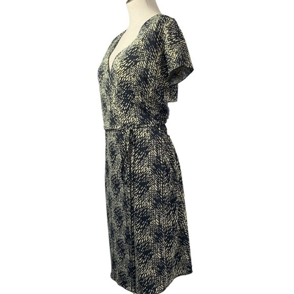 Kenneth Cole Split Sleeve Print Wrap Dress Khaki/Black, Sz Medium Style#QBMU2805 - Picture 10 of 12